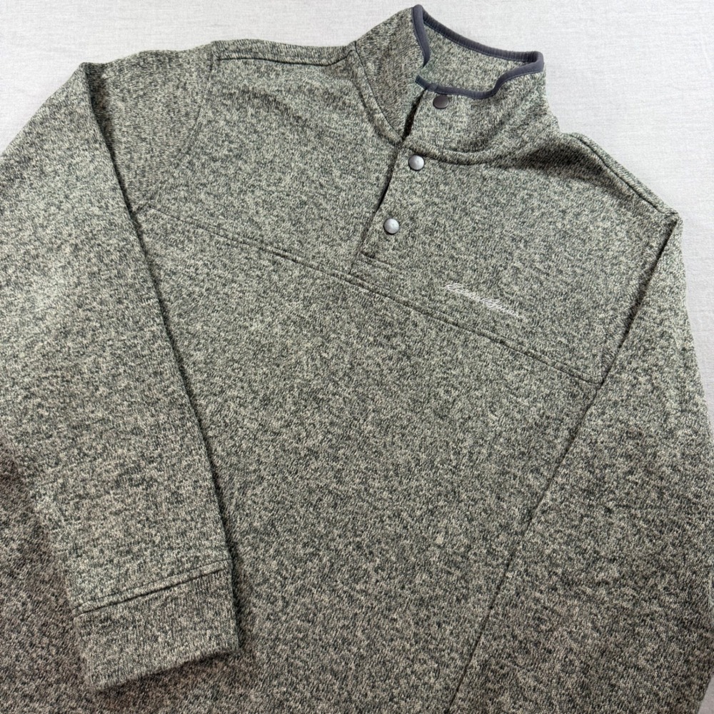 Eddie Bauer Pullover Mens Medium Green Excellent Fleece Lined Snap Neck Sweater
